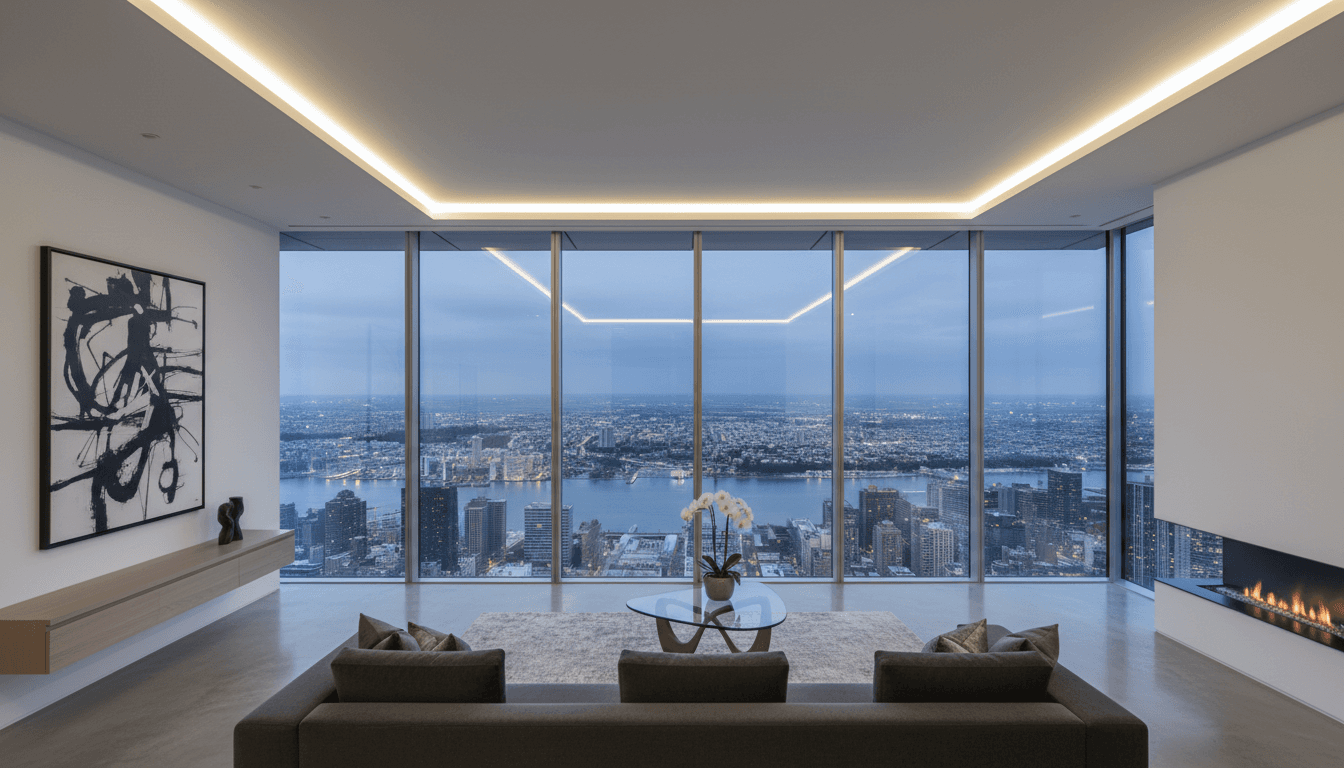 Luxury penthouse with panoramic city views and modern interior design