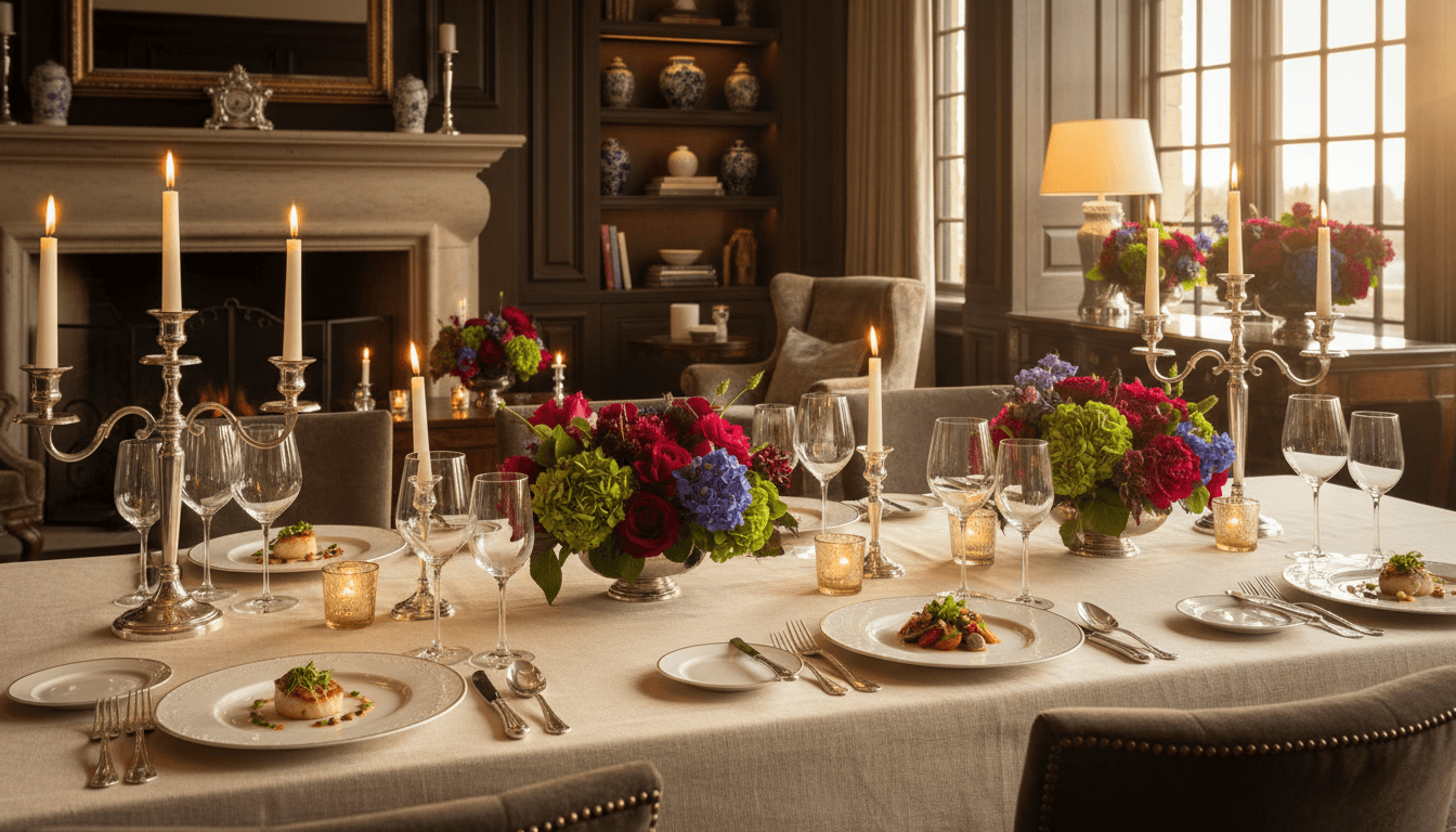 Fine dining table setting with gourmet cuisine