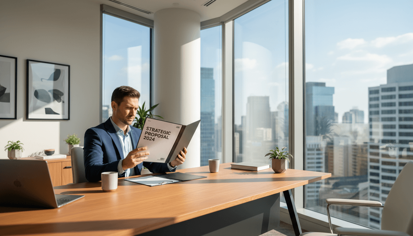 Professional woman at desk in luxury setting